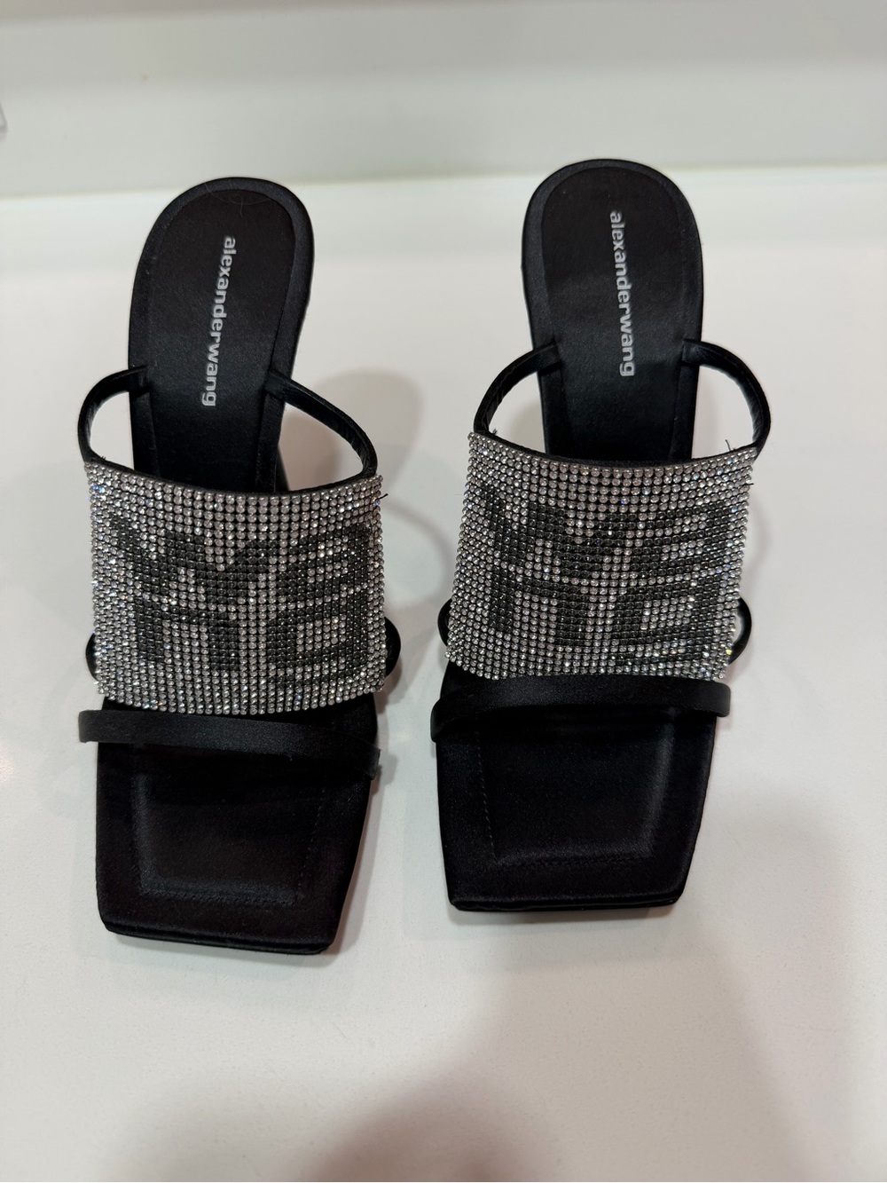 Alexander Wang Black Crystal Logo Embellished Slide Mules